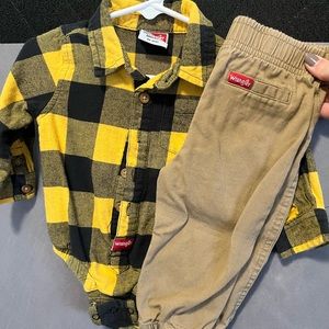 Yellow Flannel Wrangler Infant Boys Outfit - 12 months
